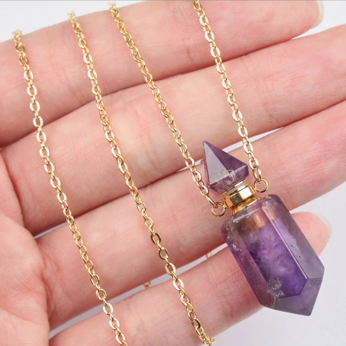Natural Crystal Perfume Bottle Spiked Hexagon Necklace